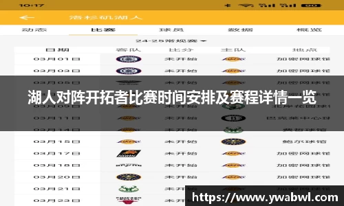 湖人对阵开拓者比赛时间安排及赛程详情一览